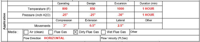 Data Sheet for High Temperature Dirty Flue Gas Expansion Joint Applications