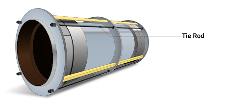 Tie rod assembly on a metallic expansion joint